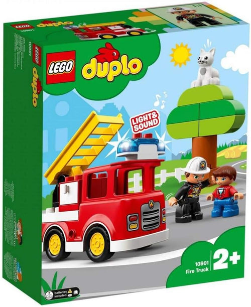 Toddler block fire truck with blue light and firefighter figure