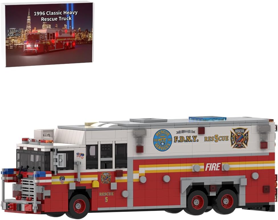 Yellow-green and white brick-built fire rescue truck with open hood – view 5
