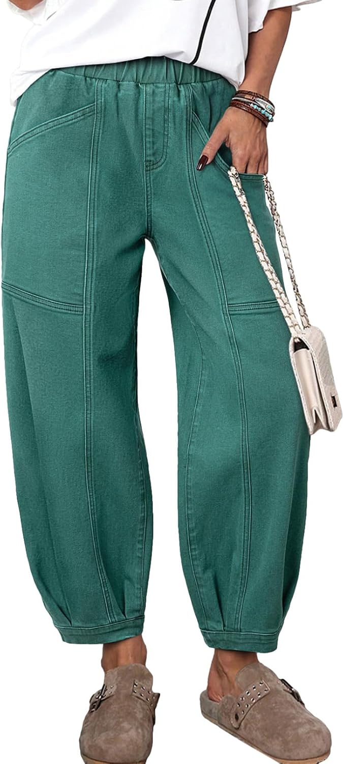 Women's High Waisted Barrel Jeans - Cropped Stretch Denim Ankle Pants for Western Weekend Outfits - 6