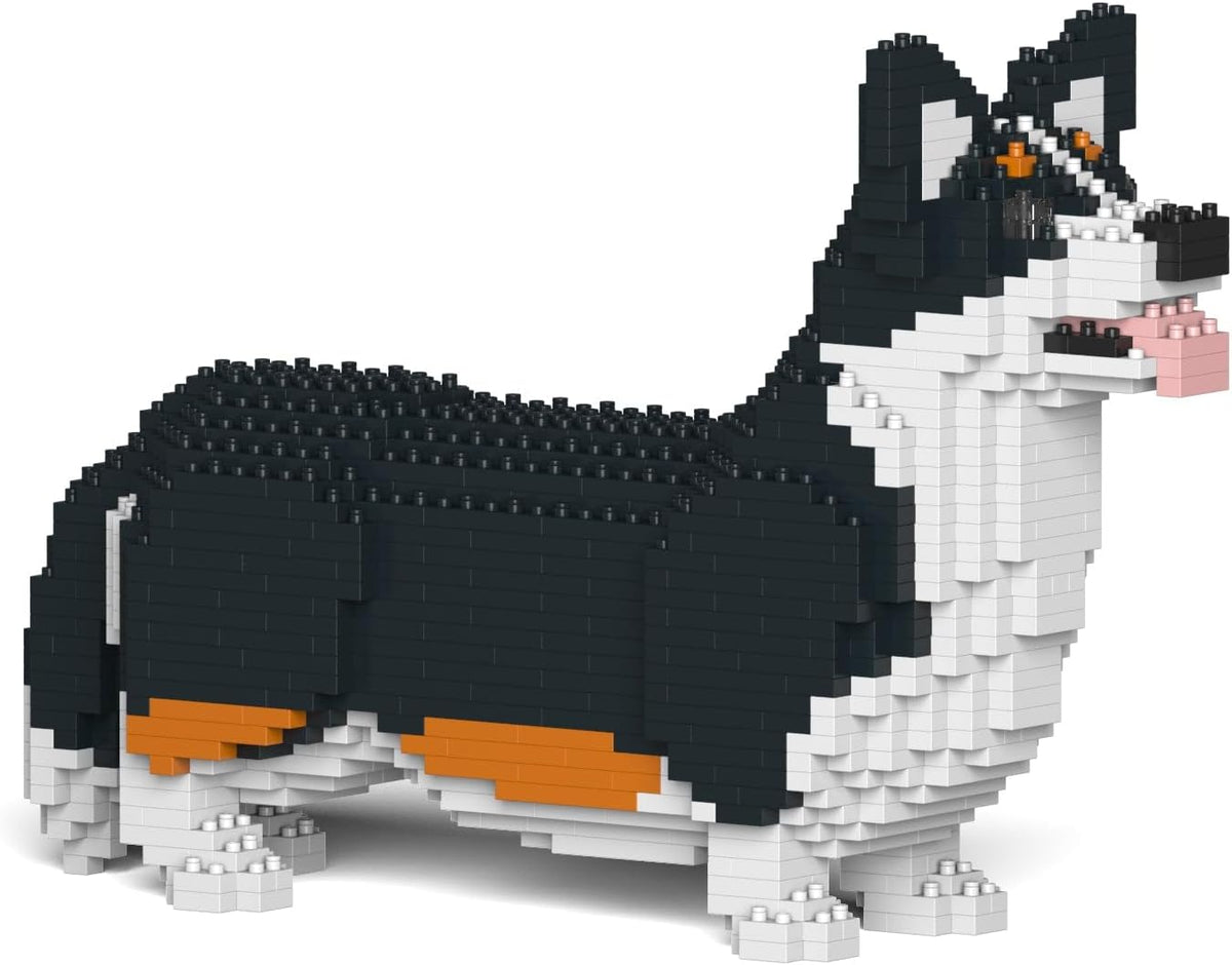 Built Welsh Corgi dog sculpture made of small plastic building blocks – view 3