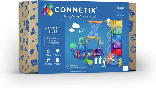 Rainbow magnetic tile ball run structure with ramps and towers
