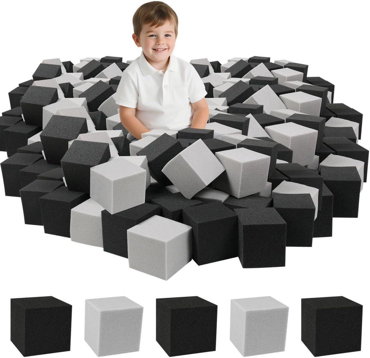 Pile of light blue 5-inch soft foam pit cubes – view 3