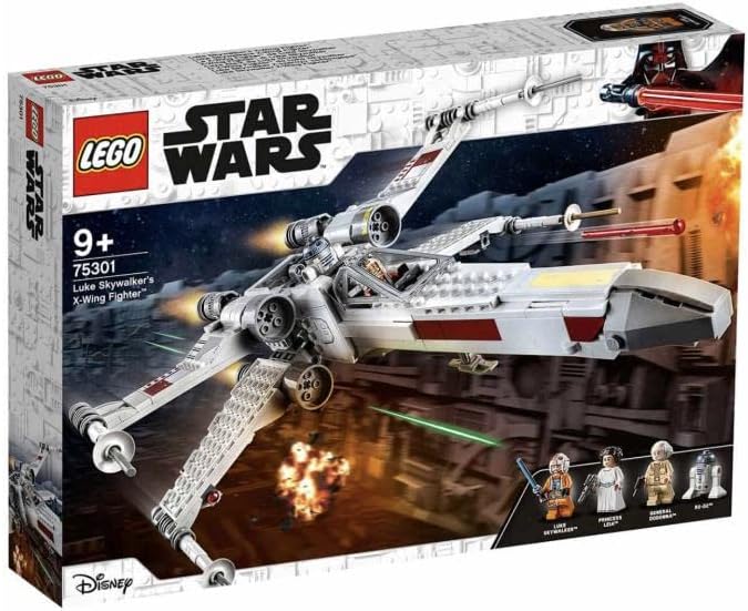 White brick starfighter with wings in attack position and pilot minifigure