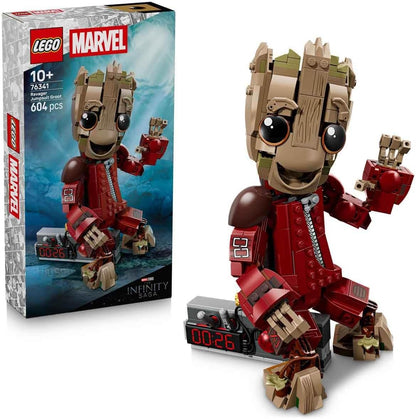 Brick-built tree creature figure in an orange space pirate jumpsuit holding a blaster