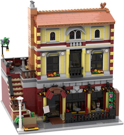 Built modular modern house brick model with garage, two buildings side by side – view 4