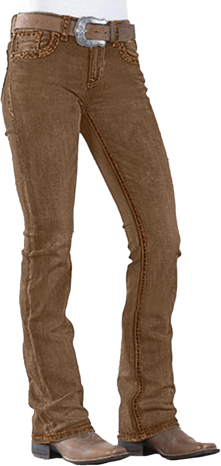 Women's Western Bootcut Jeans - Mid Rise Stretch Denim with Embroidered Pockets for Country Outfits - Small