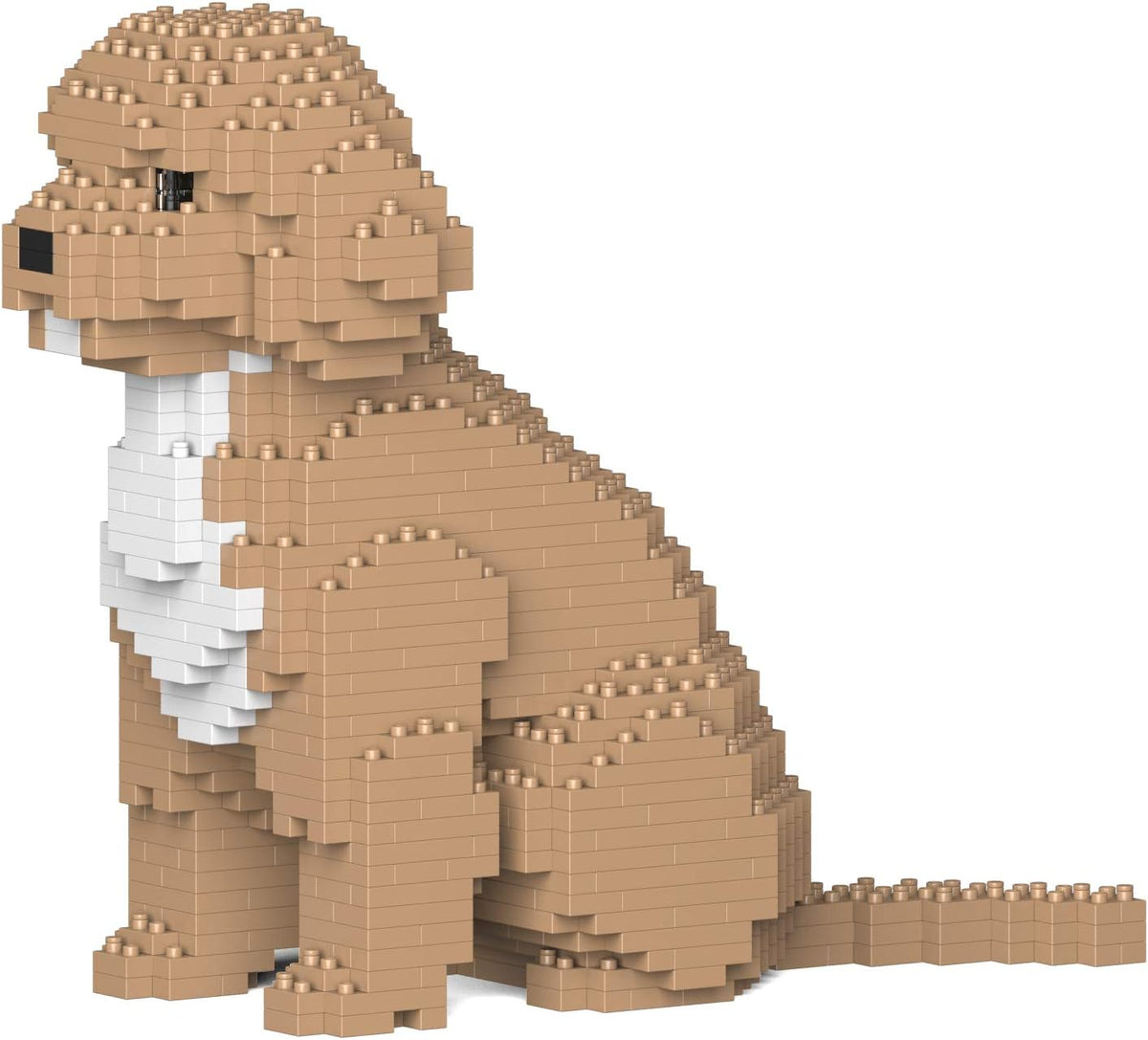 Brick-built cockapoo dog sculpture in light brown sitting upright – view 3