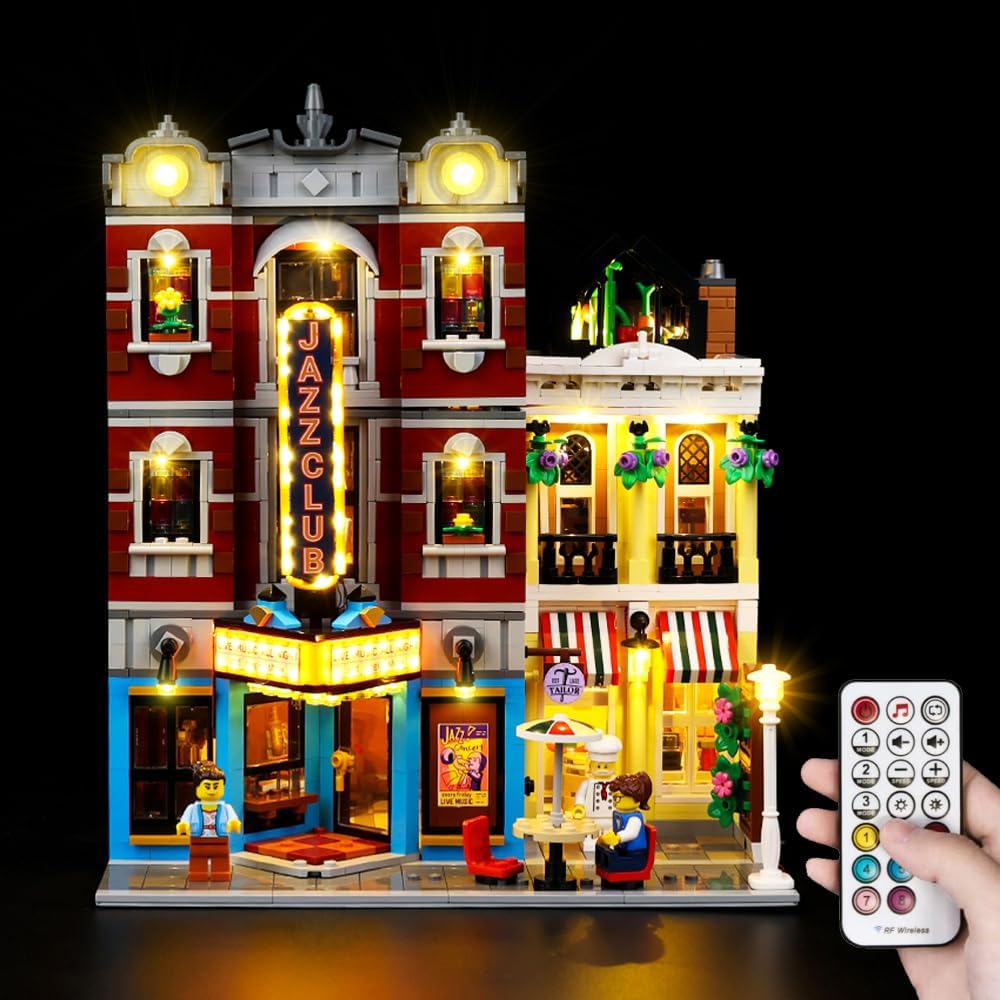 LED lighting kit glowing inside a jazz club modular brick building