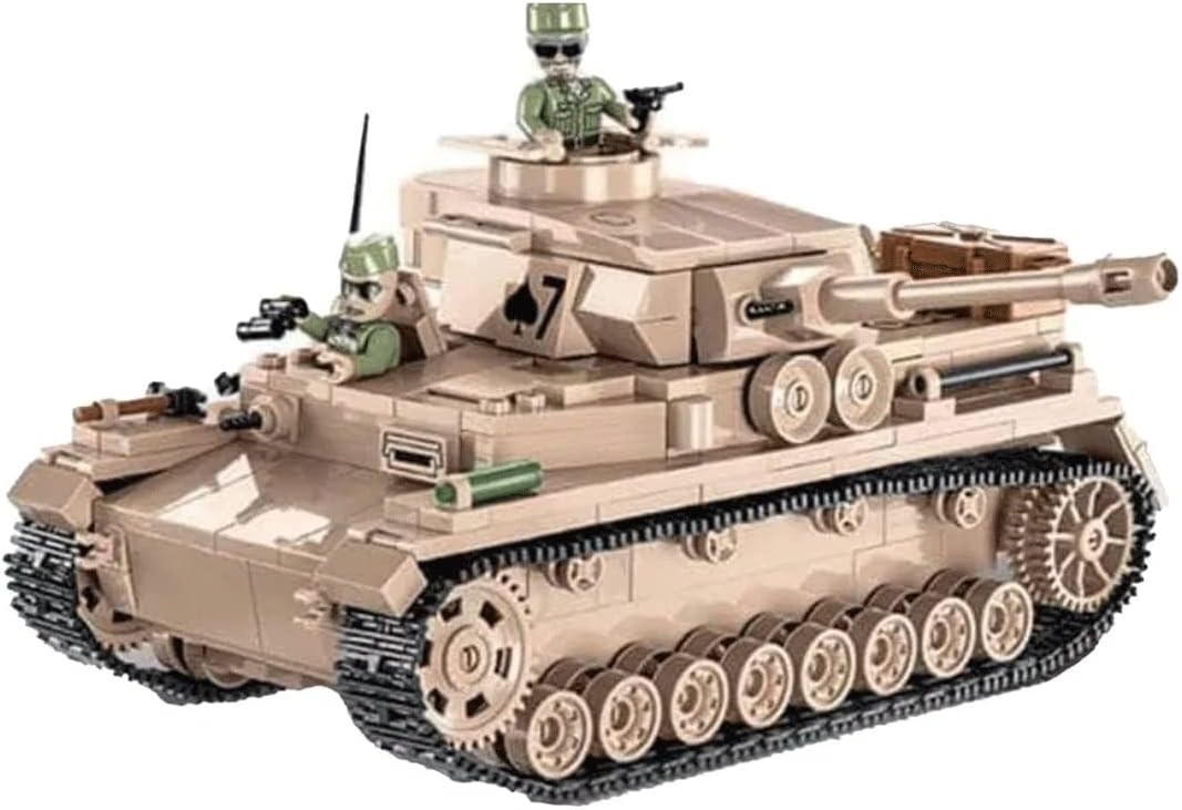 Brick-built desert beige Panzer IV tank with turret and tracks