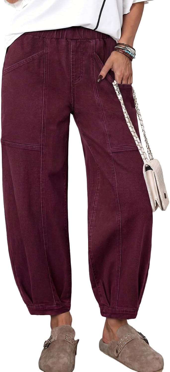 Women's High Waisted Barrel Jeans - Cropped Stretch Denim Ankle Pants for Western Weekend Outfits - 6