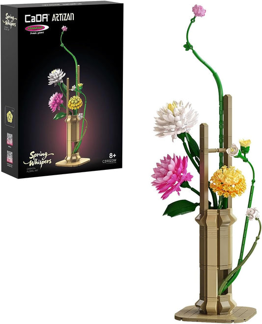 Colorful brick-built spring flower bouquet with mixed blooms