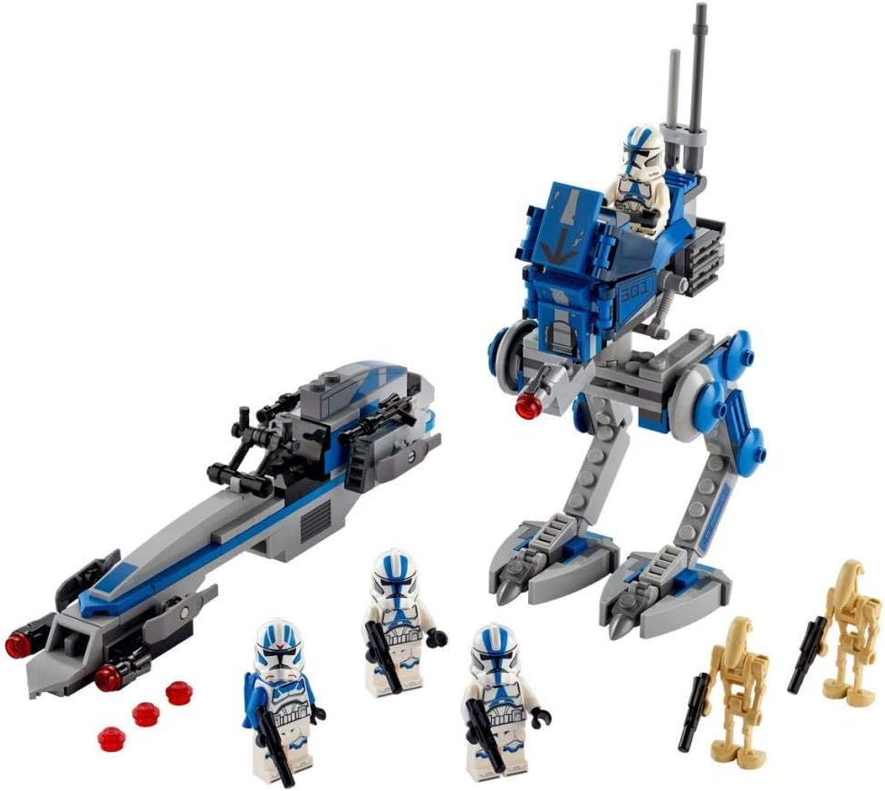 Brick walker and speeder vehicles with armored trooper figures and battle robots