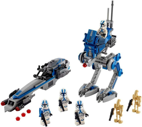 Brick walker and speeder vehicles with armored trooper figures and battle robots