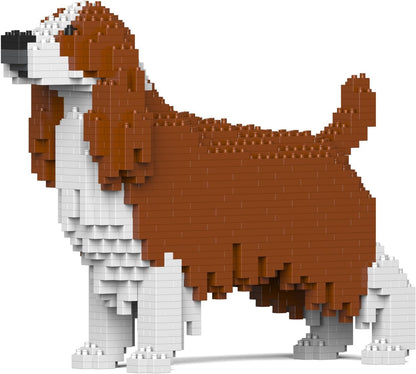 Brick-built English Springer Spaniel dog sculpture with long ears standing – view 2