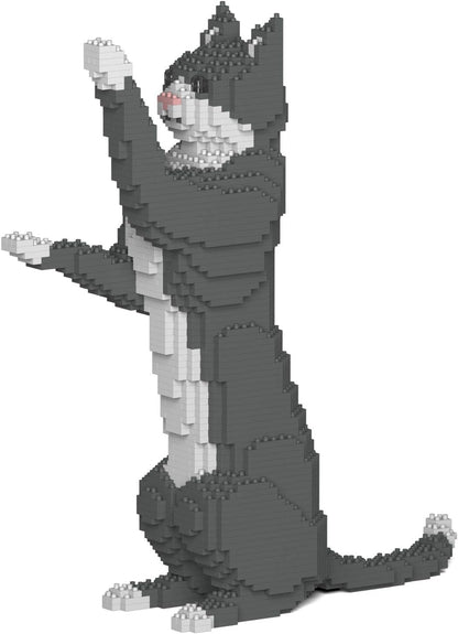 Grey and white tuxedo cat brick sculpture – view 6