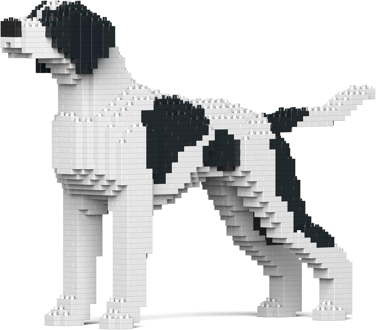 Brick-built English Pointer dog sculpture standing in a pointing pose