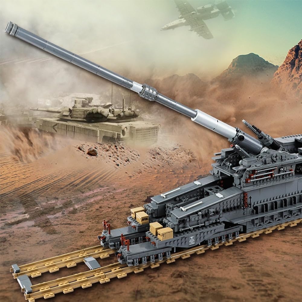 Brick-built WWII heavy railway gun on a long railway car