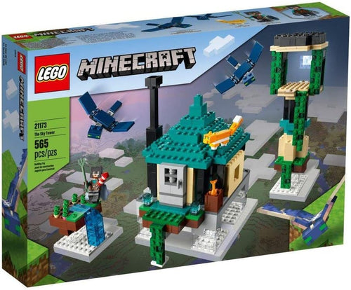 Blocky brick-built floating islands with tall tower, garden and winged pilot figure