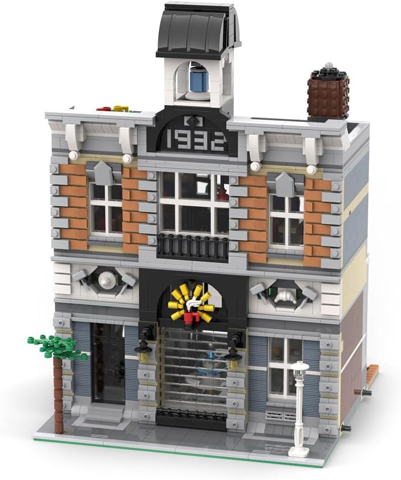 Built modular modern house brick model with garage, two buildings side by side – view 5