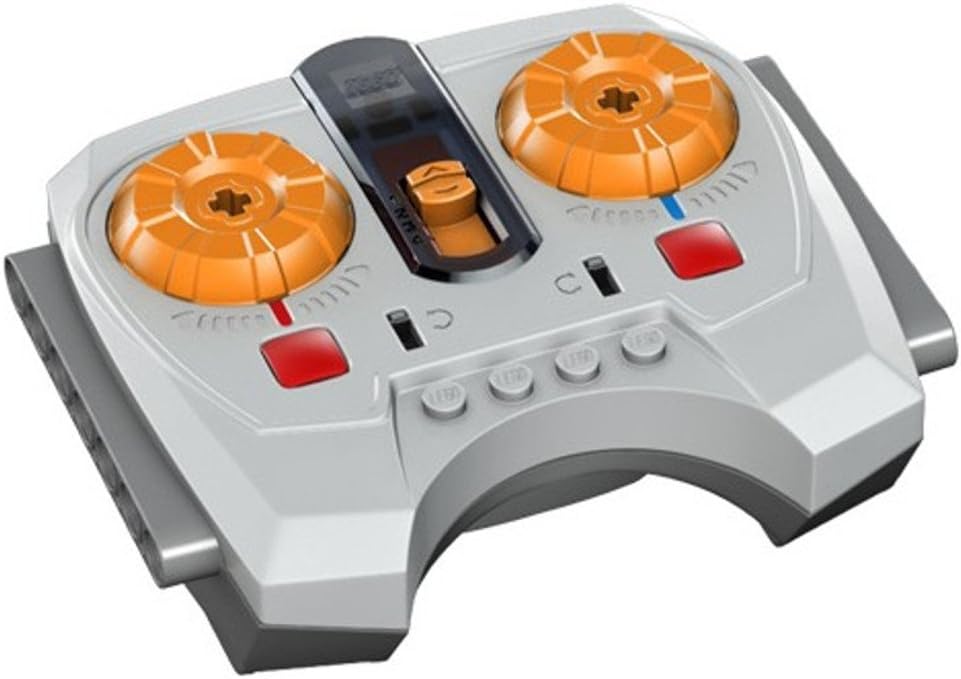 Gray handheld infrared speed remote control with two jog wheels for motorized brick models