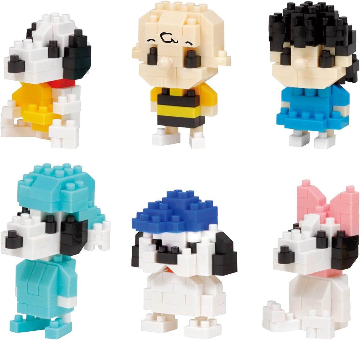 Row of palm-size micro brick cartoon dog and pals figures