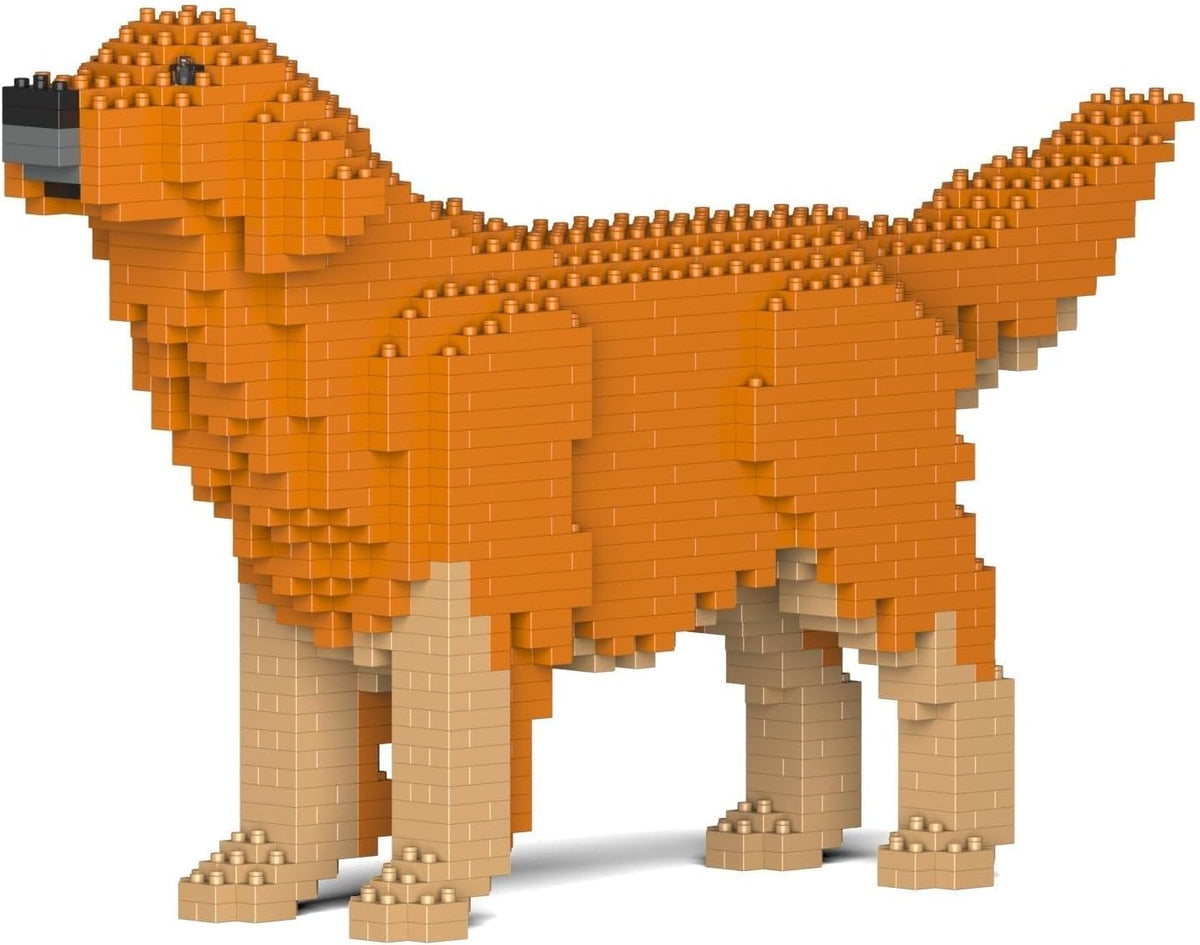Brick sculpture of a golden retriever in light brown – view 3