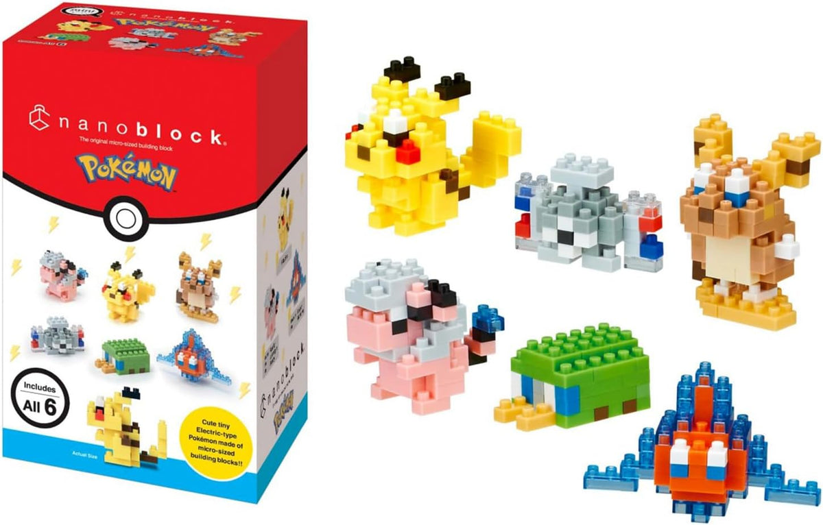 Row of palm-sized micro block electric creature figures in yellow tones
