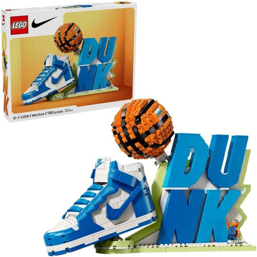 Large brick-built basketball sneaker with laces next to a small basketball