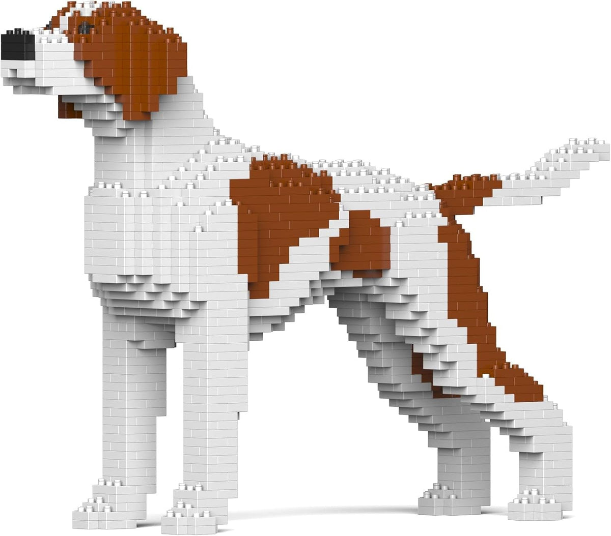 Brick-built English Pointer dog sculpture standing in a pointing pose – view 2