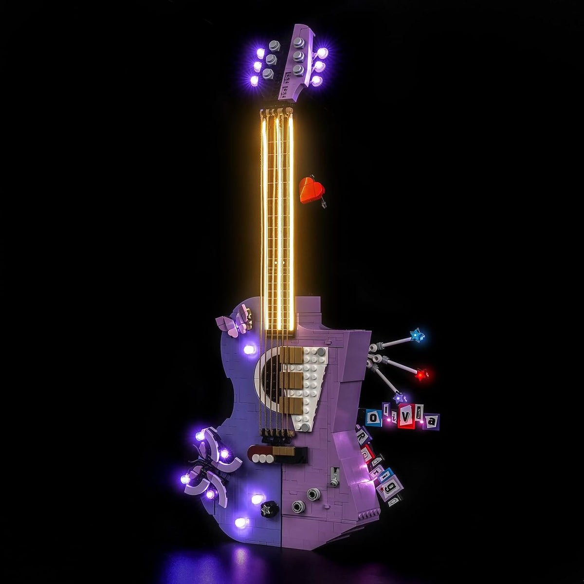 Brick-built movie scene model lit by colored LED lights – view 2