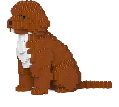 Brick-built cockapoo dog sculpture in light brown sitting upright