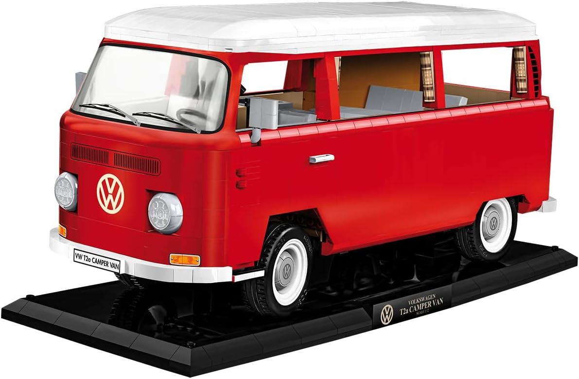 Built 1:12 scale classic camper van brick model, side view