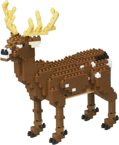 Finished brown micro-brick deer model with large antlers standing tall