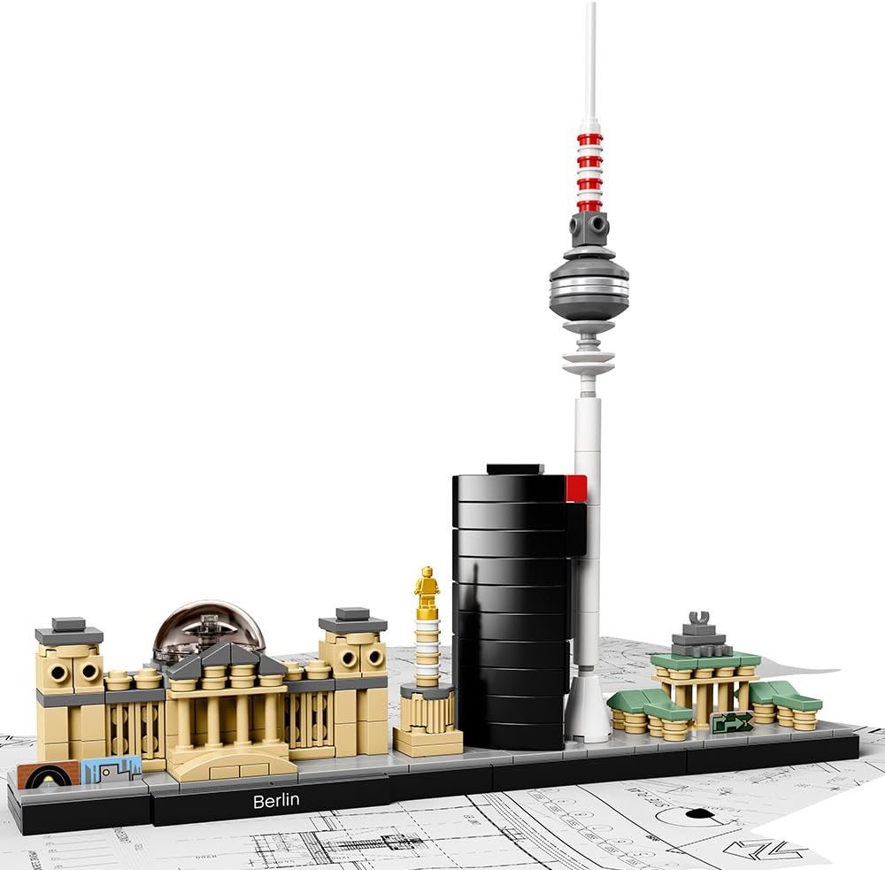 Brick-built Berlin skyline with six historic landmarks in a row