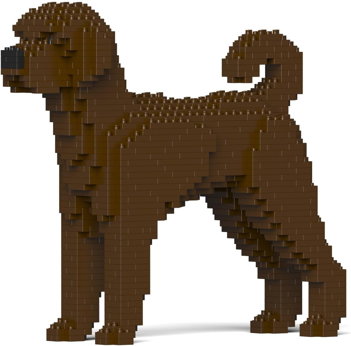 Curly Labradoodle dog brick sculpture sitting – view 2