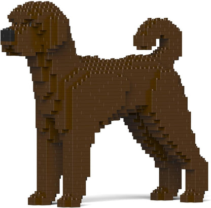Curly Labradoodle dog brick sculpture sitting – view 2