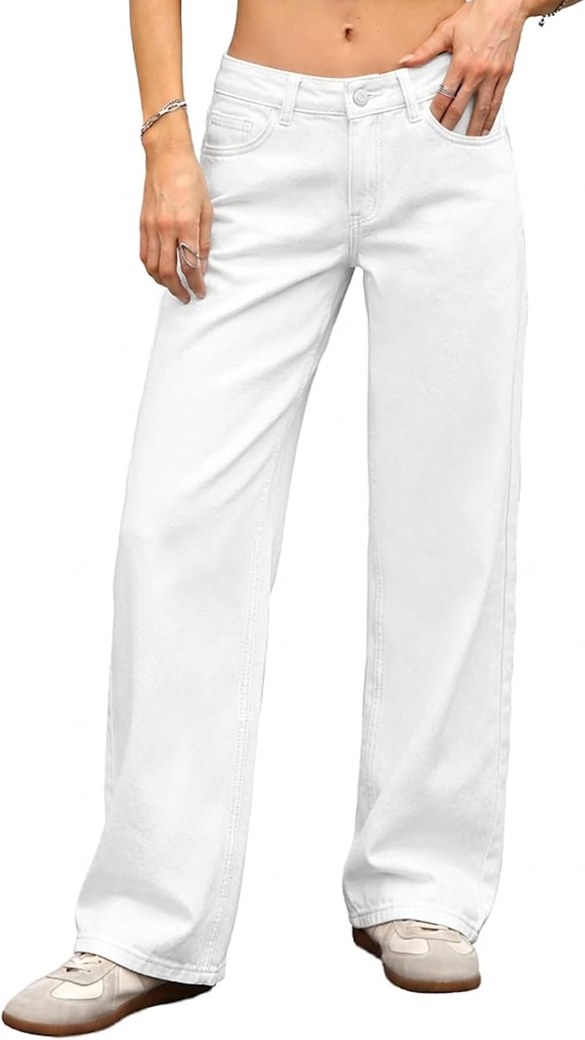 Women's Low Rise Baggy Jeans - Straight Leg Stretch Denim in a Loose Boyfriend Fit for Y2k Outfits - 0