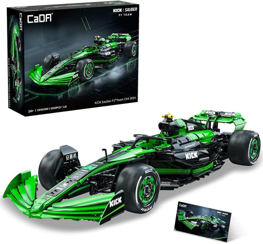 Large 1:8 scale brick-built open-wheel race car with front and rear wings