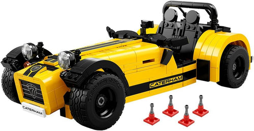 Built British classic sports car brick model raised on axle stands