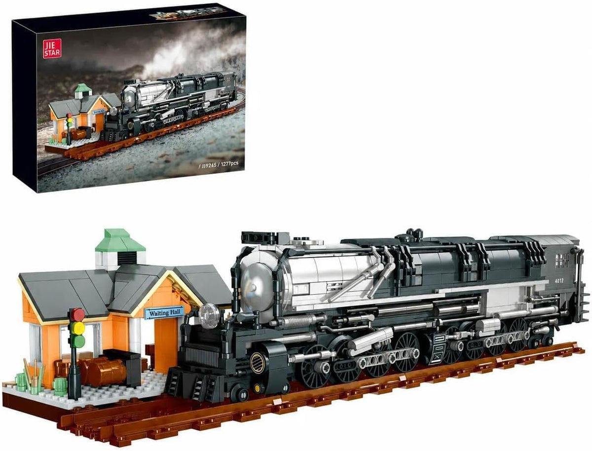 Brick-built vintage steam locomotive display model
