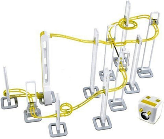 Colorful magnetic roller coaster track with loops, swing stunt and glowing LED lights