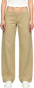 Women's Super Low Rise Baggy Jeans - Wide Barrel Leg Denim with Drawstring Hems for Casual Trips - Small