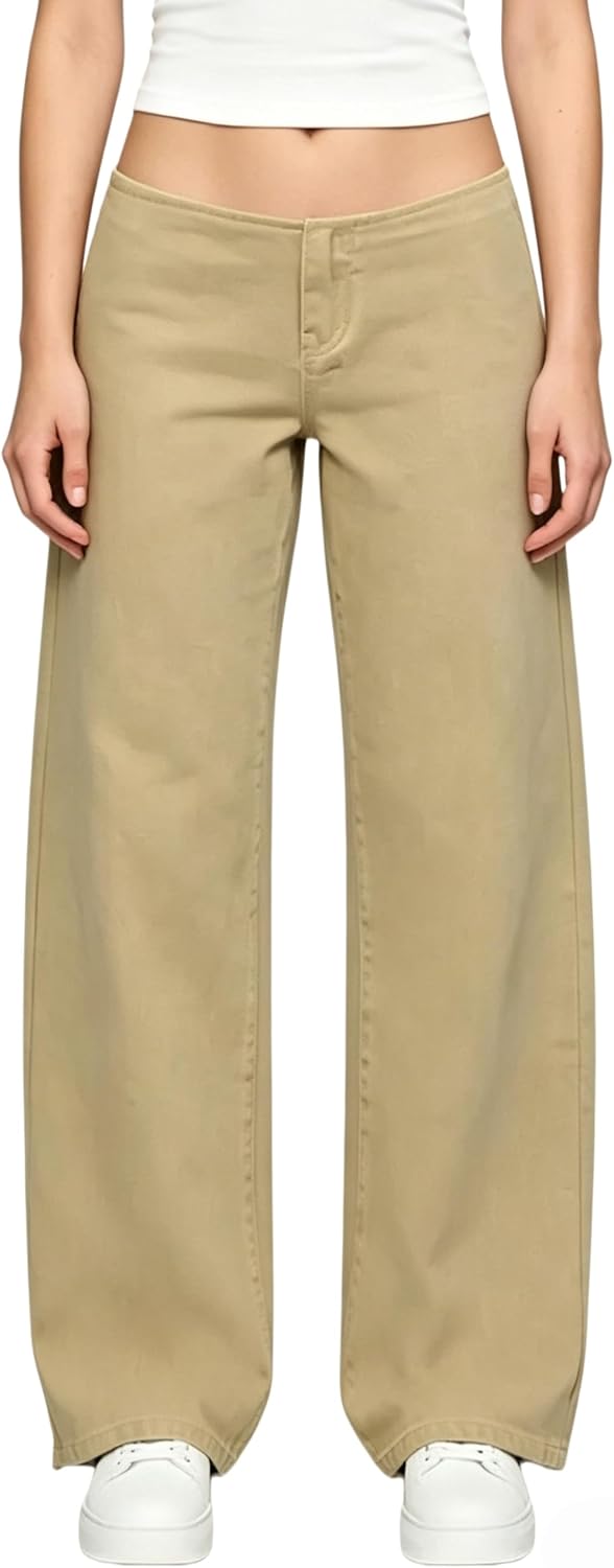 Women's Super Low Rise Baggy Jeans - Wide Barrel Leg Denim with Drawstring Hems for Casual Trips - Small