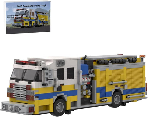 Brick-built red rescue fire truck with pump body and side compartments