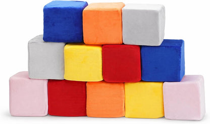 Colorful large soft foam blocks stacked into a small tower – view 2