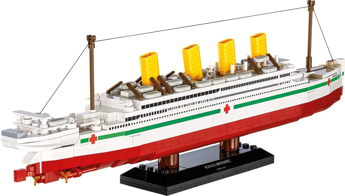 Built historical hospital ship brick model with long white hull