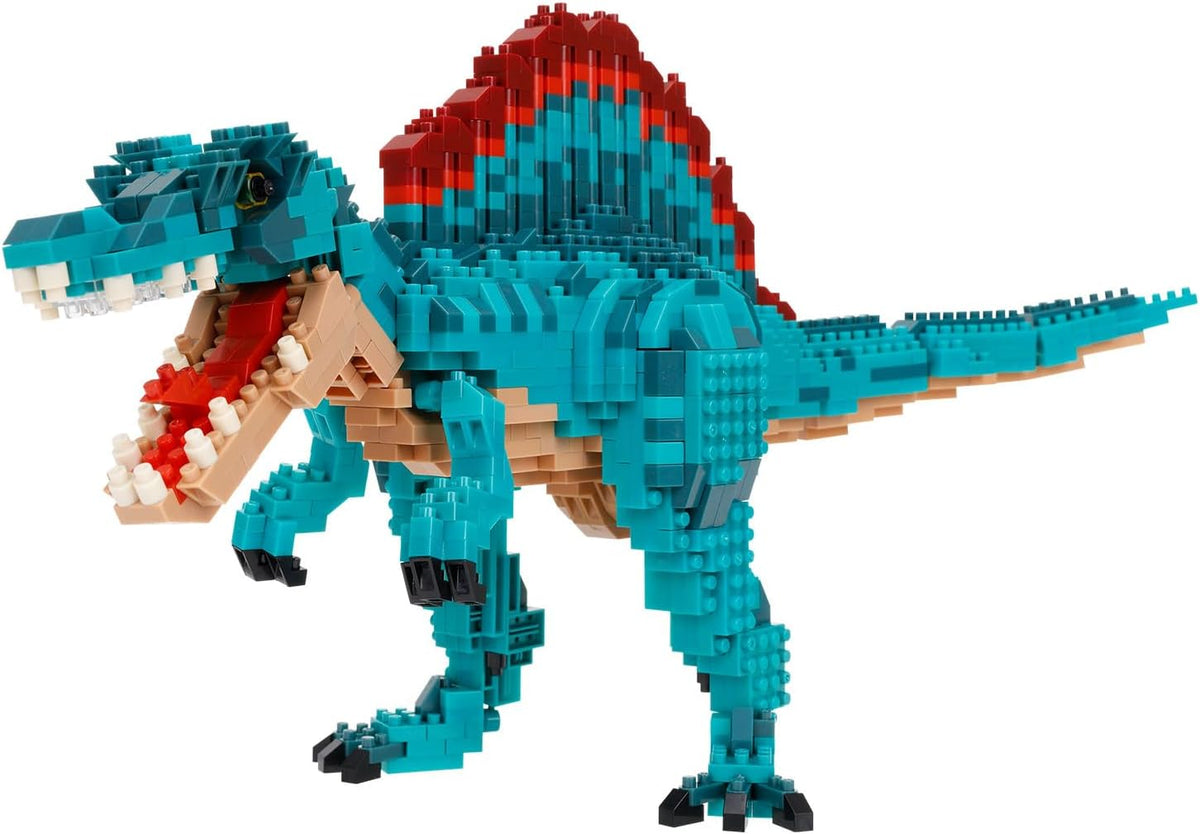 Palm-sized micro brick Spinosaurus dinosaur model with tall back sail