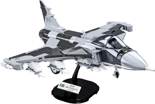 Gray brick-built modern single-engine fighter jet model