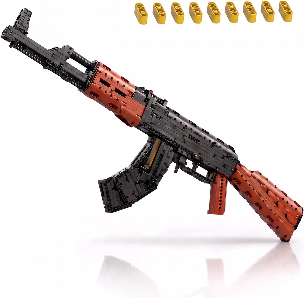 Life-size brick-built submachine gun model shown in black – view 3