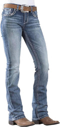 Women's Western Bootcut Jeans - Mid Rise Stretch Denim with Embroidered Pockets for Country Outfits - Small
